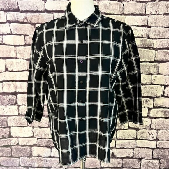 Talbots Black & White 3/4 Sleeve Blouse Size L - Picture 1 of 9